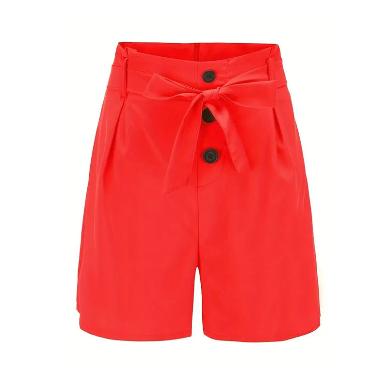 Y2K High Waist Button Shorts – Tie Waist Beach Shorts for Women - 3KDyn